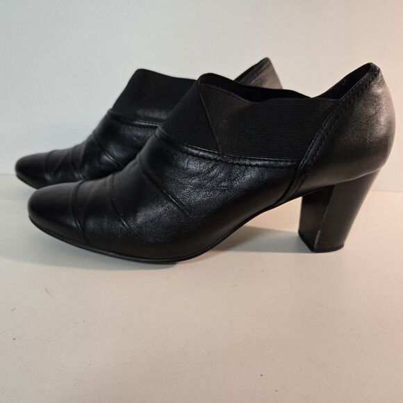 Michael Shannon 8M Black Leather Ankle Boot Booties Banner 2.5 in Heel‎ - Picture 1 of 9
